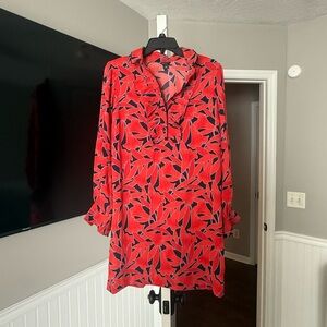 Ann Taylor Red and Black Leaf Pattern Dress